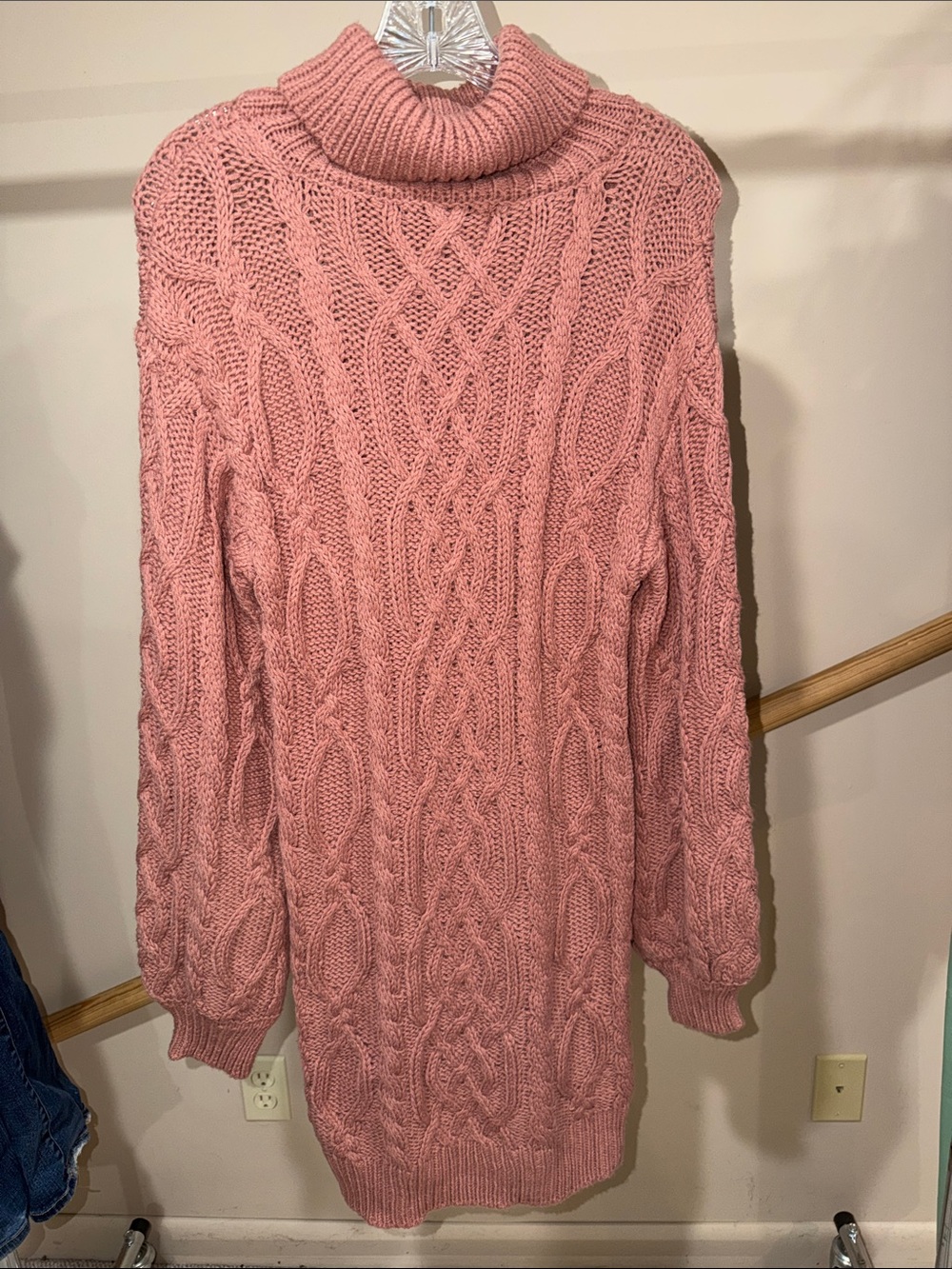 Love Tree Pink Cable Knit Turtleneck Sweater Dress